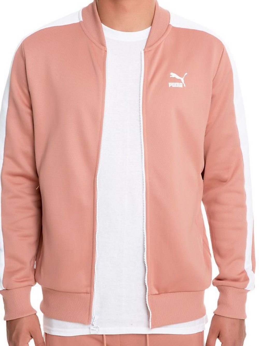Puma Rose Pink Zip-Front Track Jacket with White Stripes